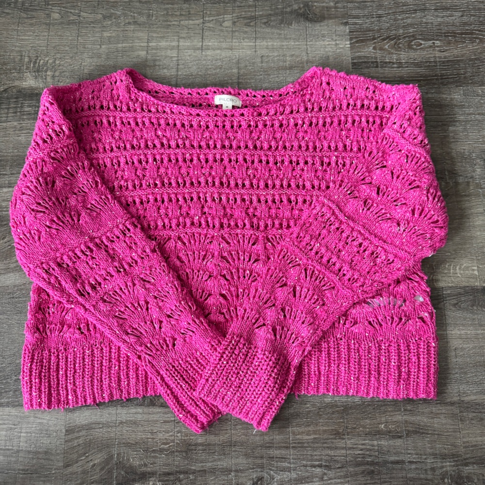 Pilcro Hot Pink Open-Knit Sweater